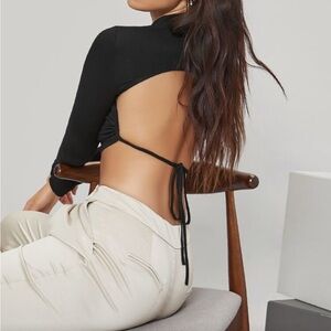 Open-Back Black Crop Top with Tie Detail - Women's